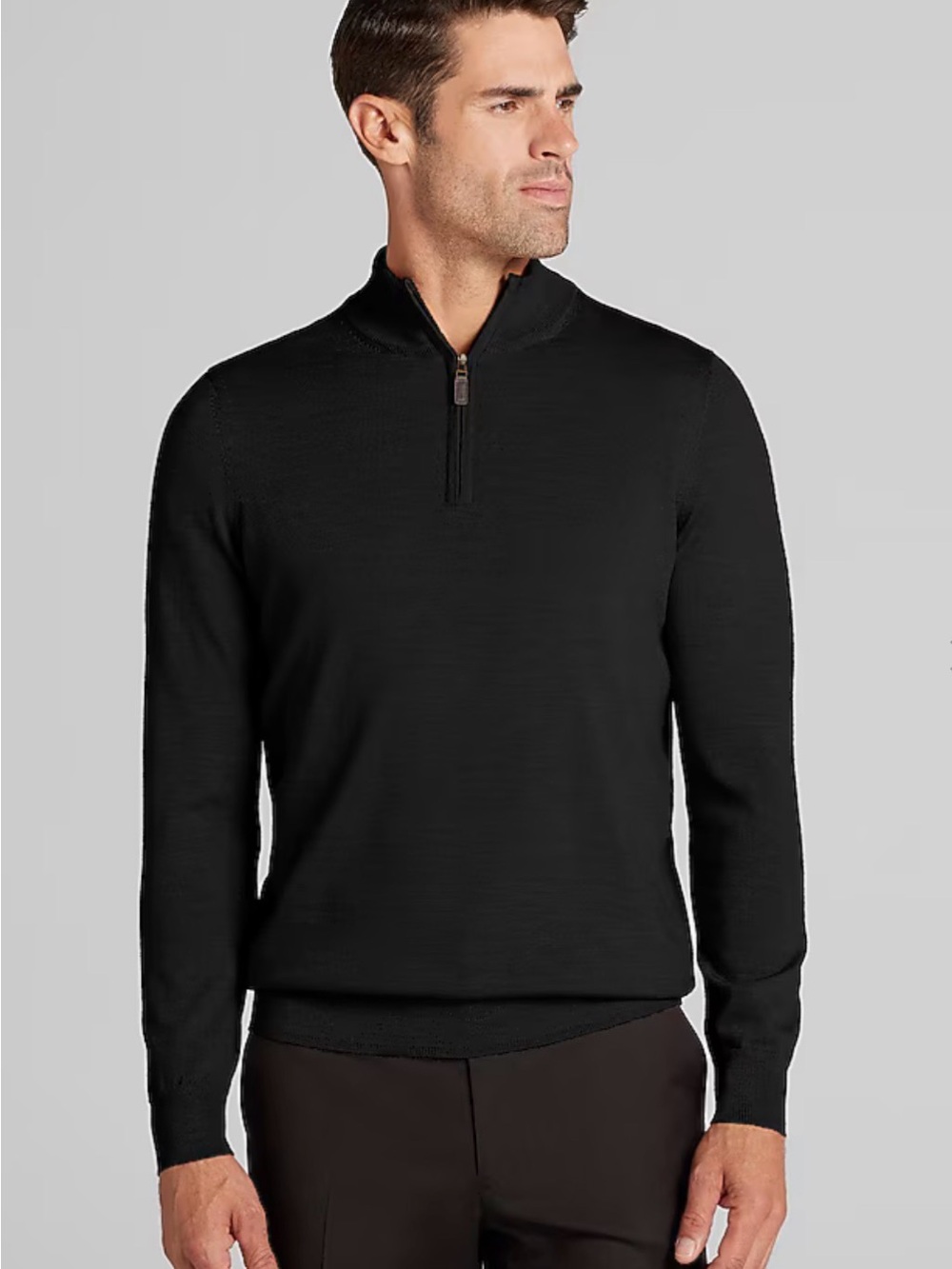 Jos. A. Bank Traveler Men's 100% Merino Wool Black Zip-Neck Sweater Size XL